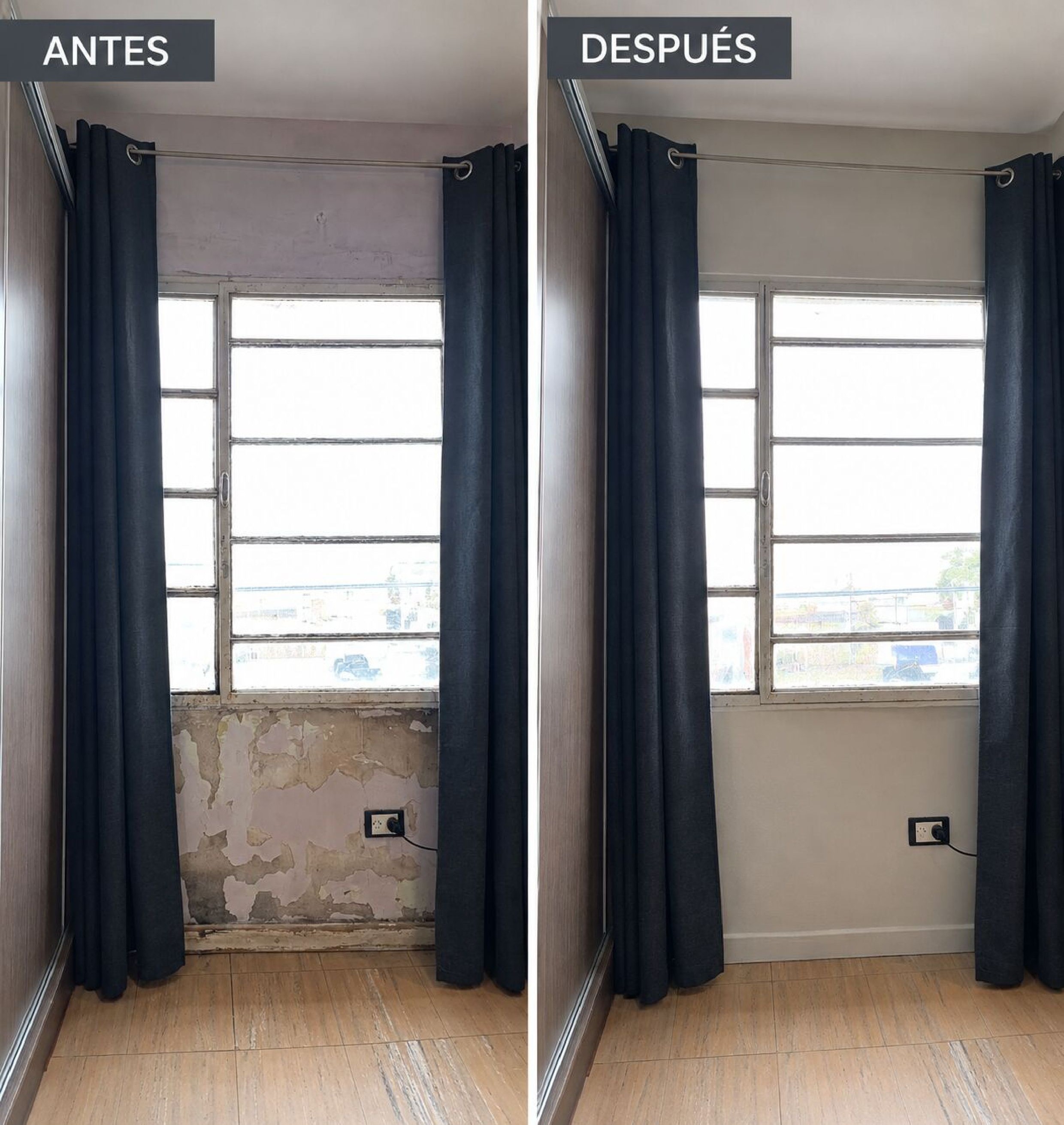 Antes y Después - Reparación de pared bajo ventana