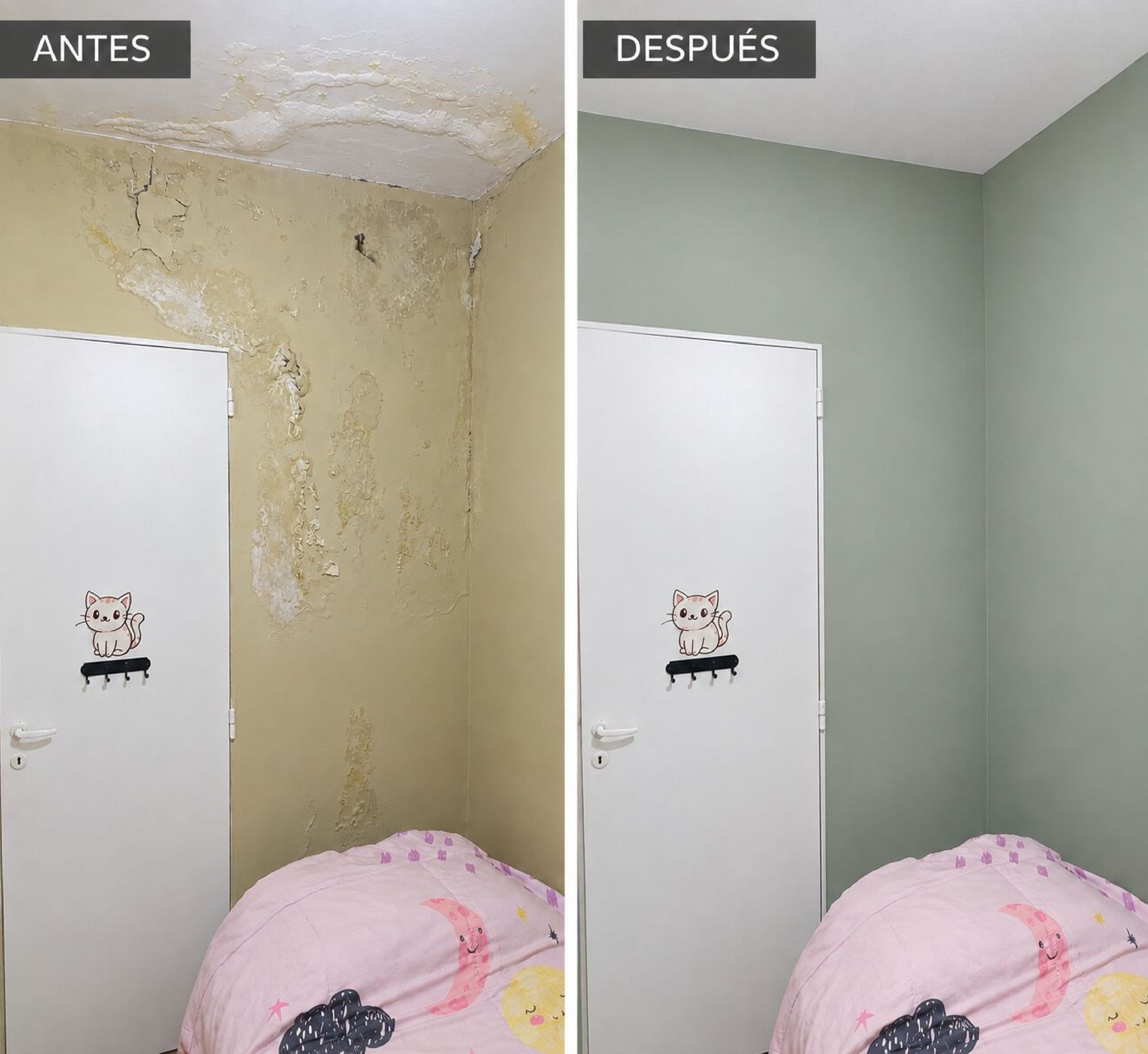 Antes y Después - Reparación de Humedad en Dormitorio